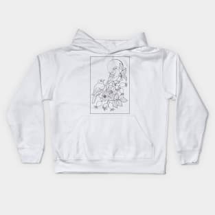 Birds on a branch of rose hip Kids Hoodie